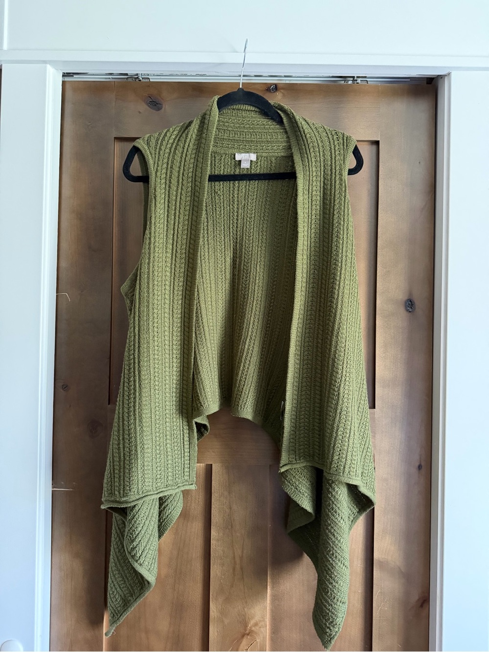 J. Jill Olive Green Wool Blend Draped Open Front Sweater Vest Retail $118!